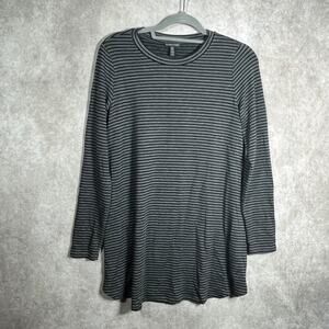 Eileen Fisher Shirt Womens XS‎ Gray Striped Long Sleeve Stretch Crew Neck Casual